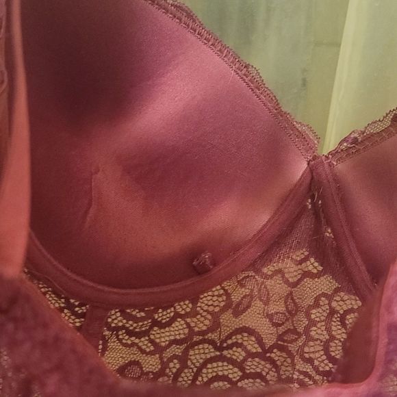 Daisey Fuentes Long Line Bra, PushUp UnderWire 38DD, Maroon, laced Floral - Picture 9 of 10